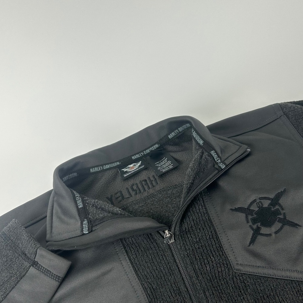 Harley Davidson Mens M Gray Black Hybrid Fleece Softshell Full Zip Jacket Biker